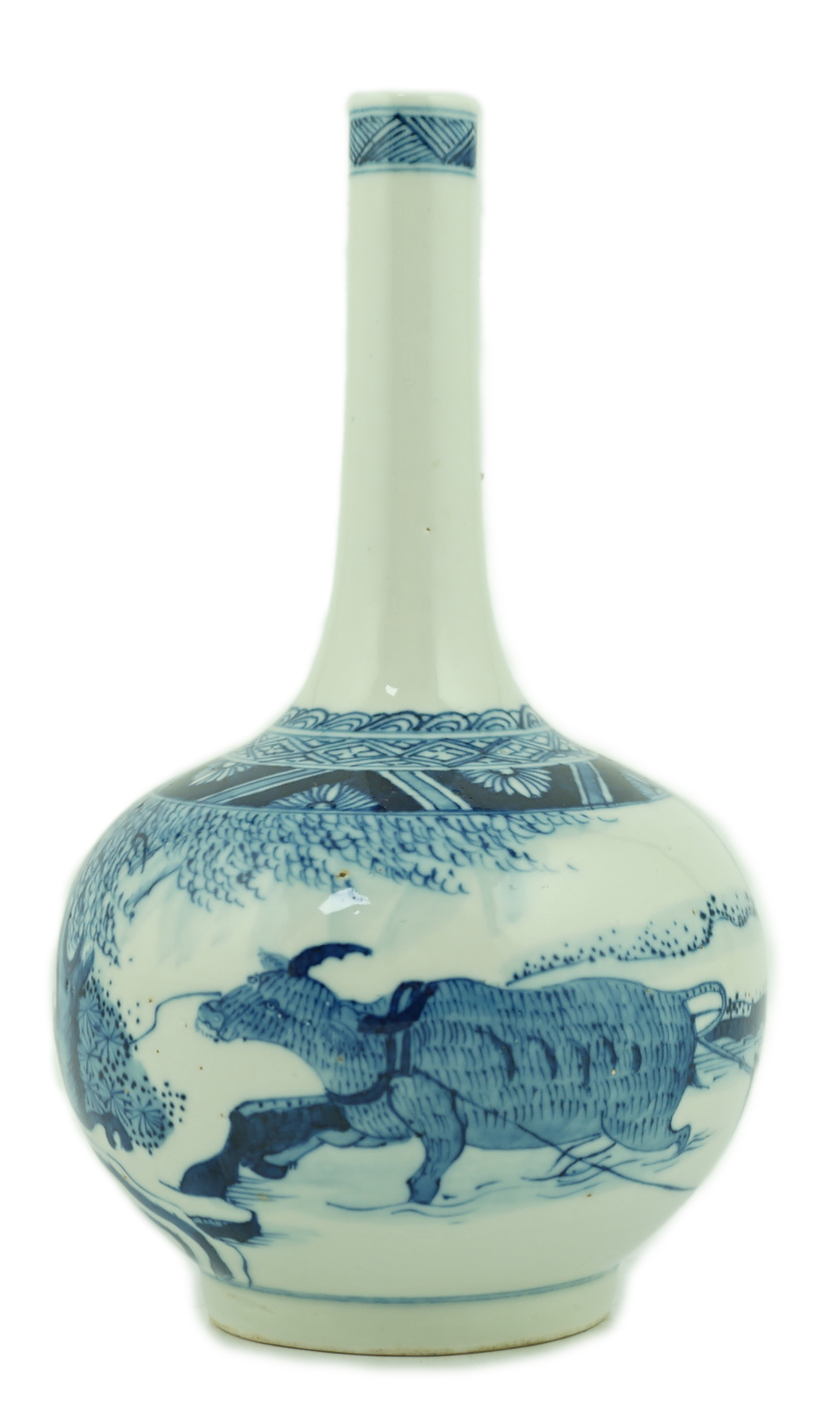 A Chinese blue and white 'ox and plough' bottle vase, late 19th century